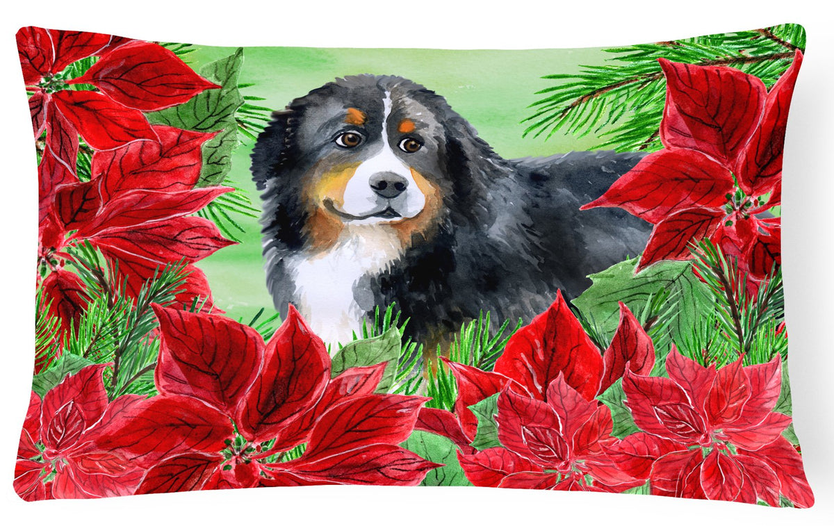 Bernese Mountain Dog Poinsettas Canvas Fabric Decorative Pillow CK1294PW1216 by Caroline&#39;s Treasures