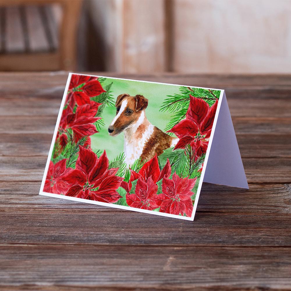 Smooth Fox Terrier Poinsettas Greeting Cards and Envelopes Pack of 8 - the-store.com