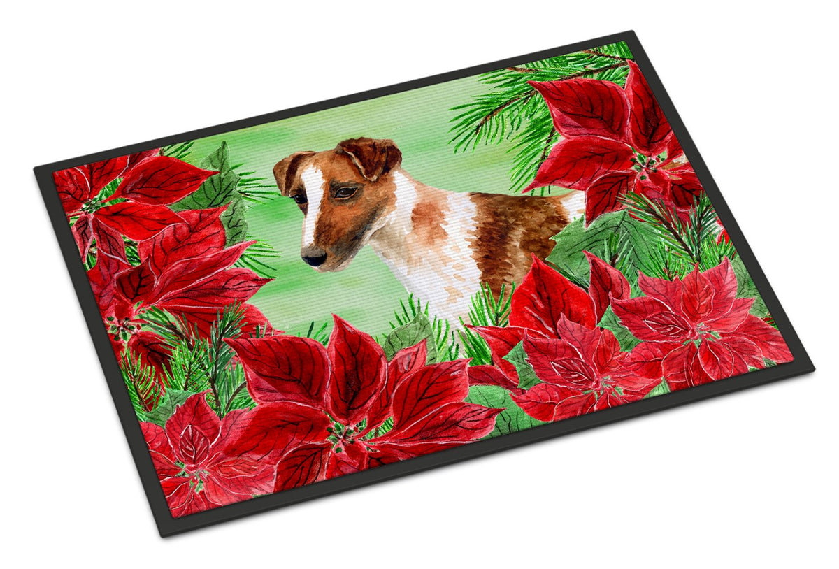 Smooth Fox Terrier Poinsettas Indoor or Outdoor Mat 24x36 CK1296JMAT by Caroline&#39;s Treasures