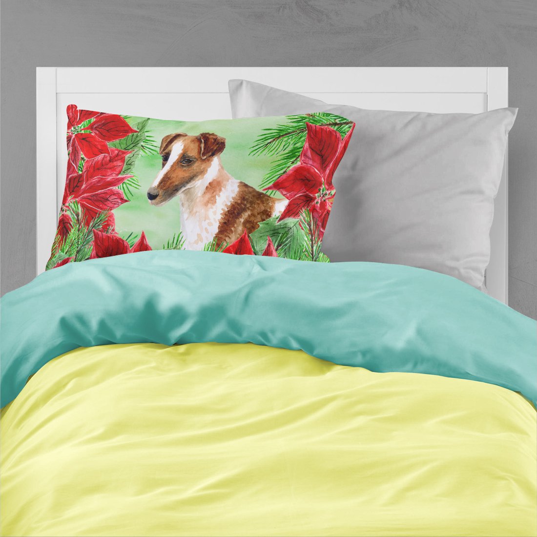 Smooth Fox Terrier Poinsettas Fabric Standard Pillowcase CK1296PILLOWCASE by Caroline's Treasures
