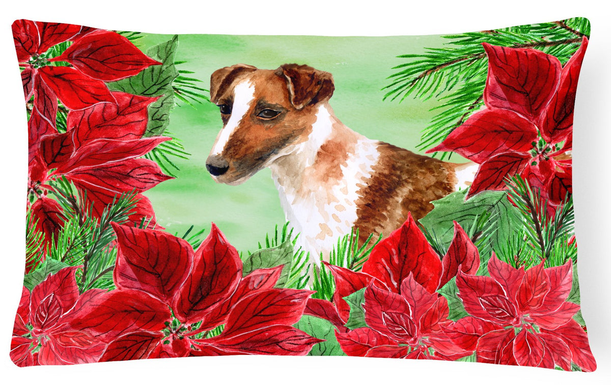 Smooth Fox Terrier Poinsettas Canvas Fabric Decorative Pillow CK1296PW1216 by Caroline&#39;s Treasures