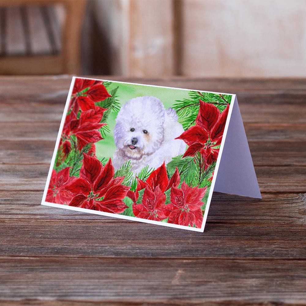 Bichon Frise Poinsettas Greeting Cards and Envelopes Pack of 8 - the-store.com