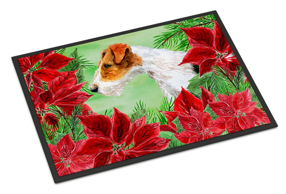 Fox Terrier Poinsettas Indoor or Outdoor Mat 24x36 CK1298JMAT by Caroline&#39;s Treasures