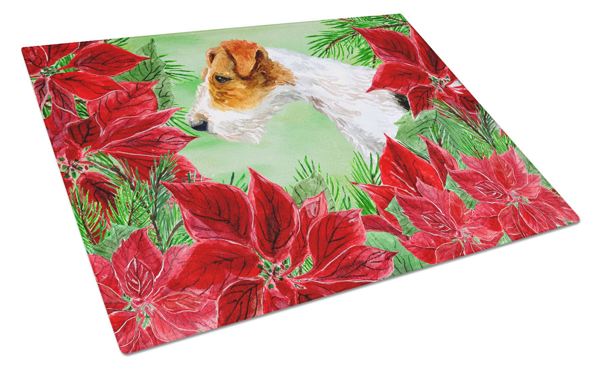 Fox Terrier Poinsettas Glass Cutting Board Large CK1298LCB by Caroline&#39;s Treasures