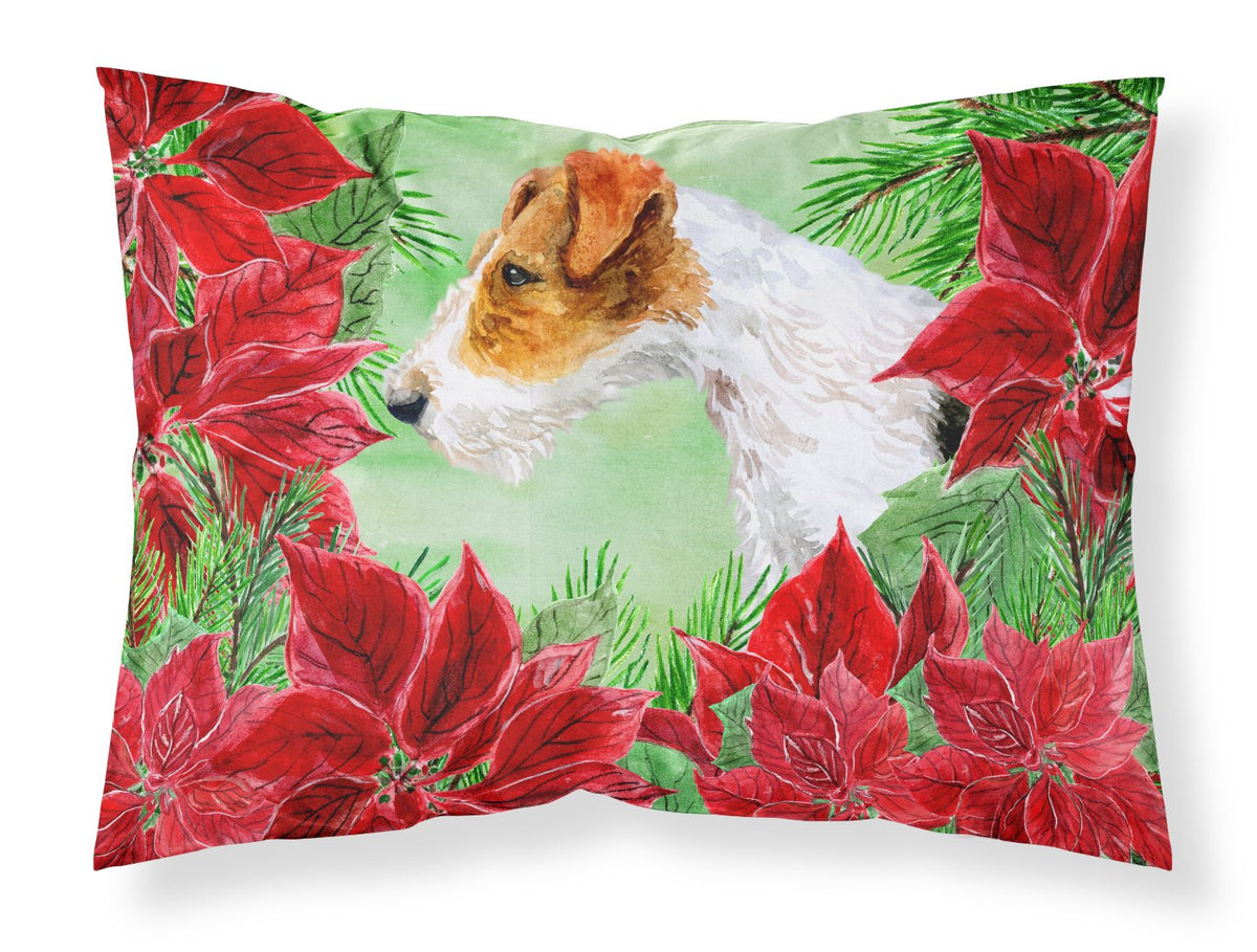 Fox Terrier Poinsettas Fabric Standard Pillowcase CK1298PILLOWCASE by Caroline&#39;s Treasures