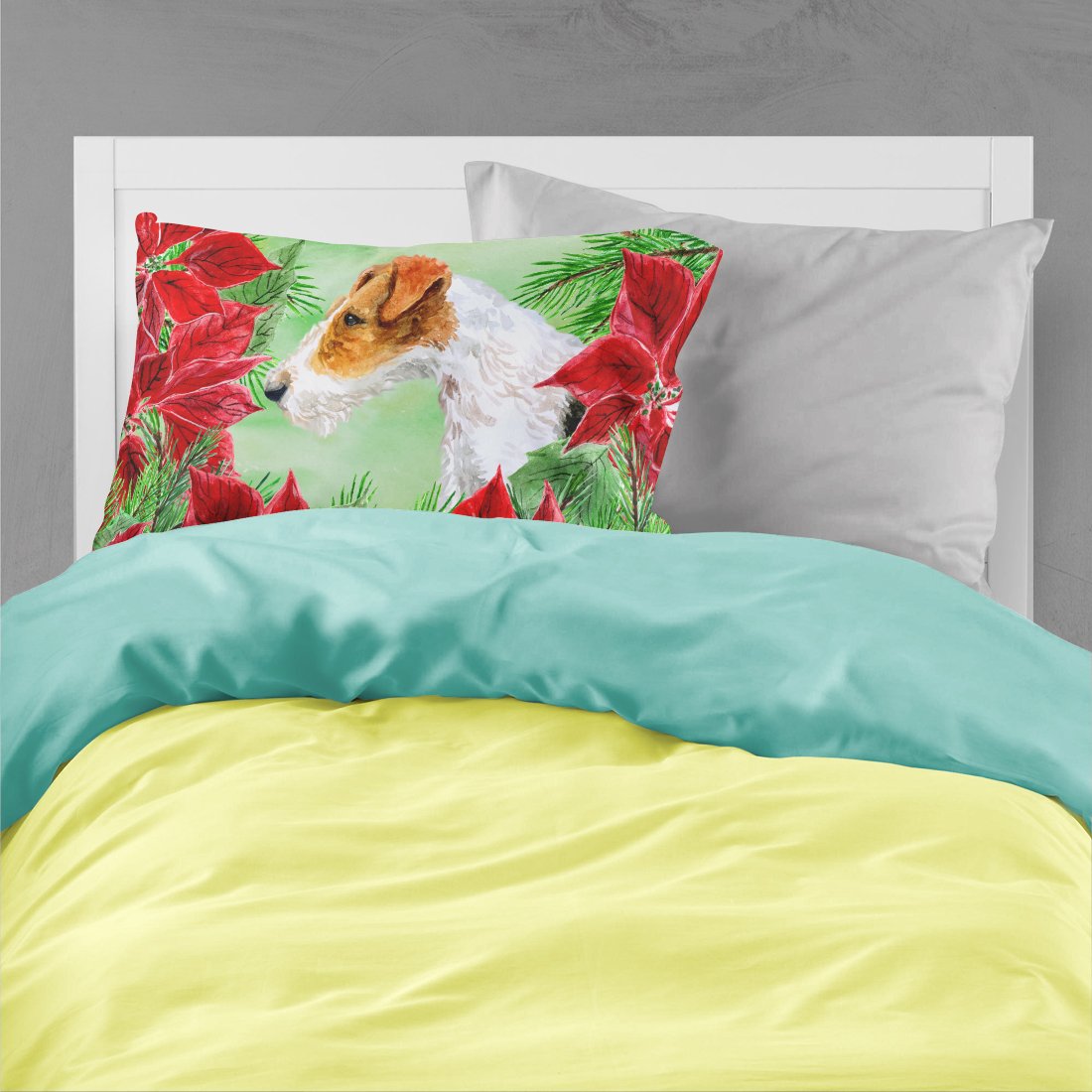 Fox Terrier Poinsettas Fabric Standard Pillowcase CK1298PILLOWCASE by Caroline's Treasures
