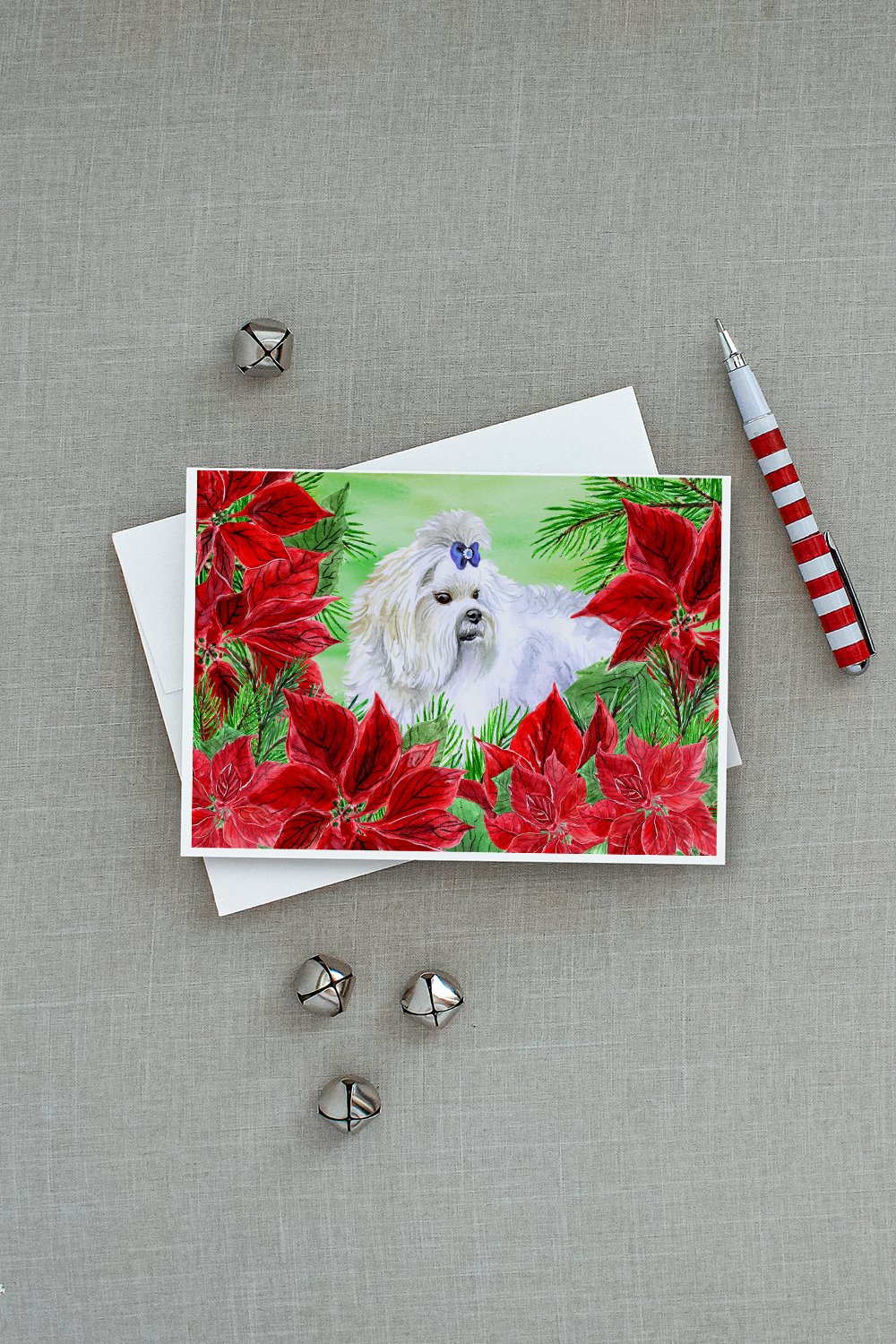 Maltese Poinsettas Greeting Cards and Envelopes Pack of 8 - the-store.com