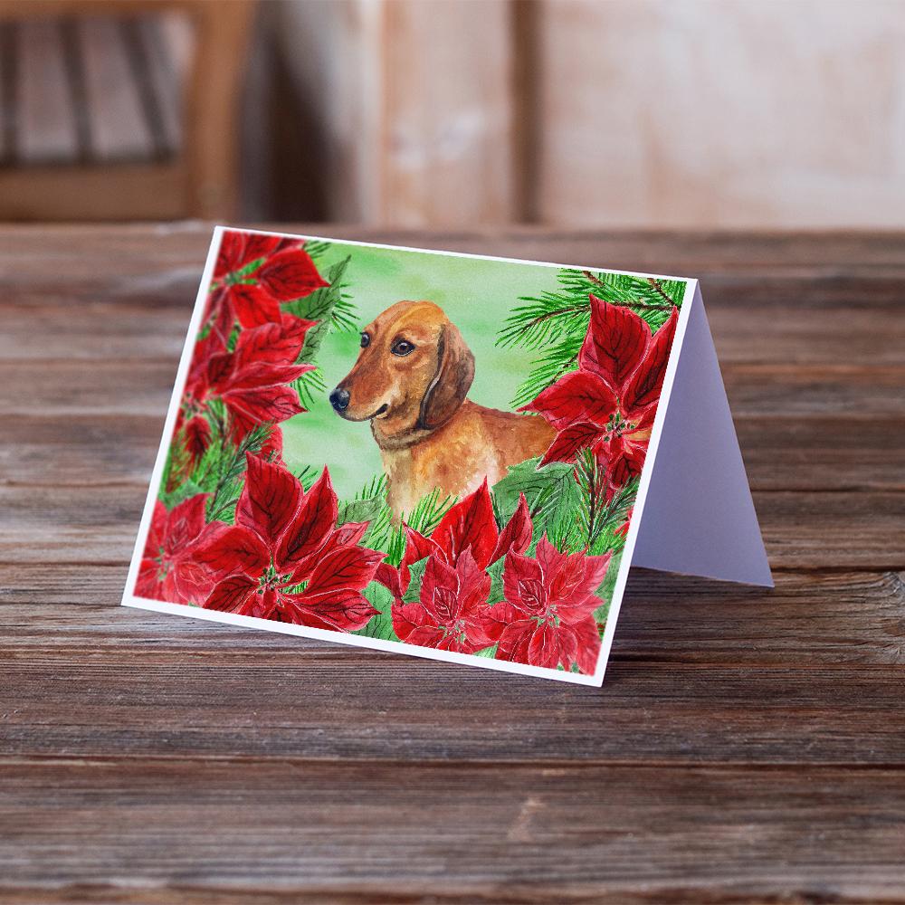Dachshund Poinsettas Greeting Cards and Envelopes Pack of 8 - the-store.com