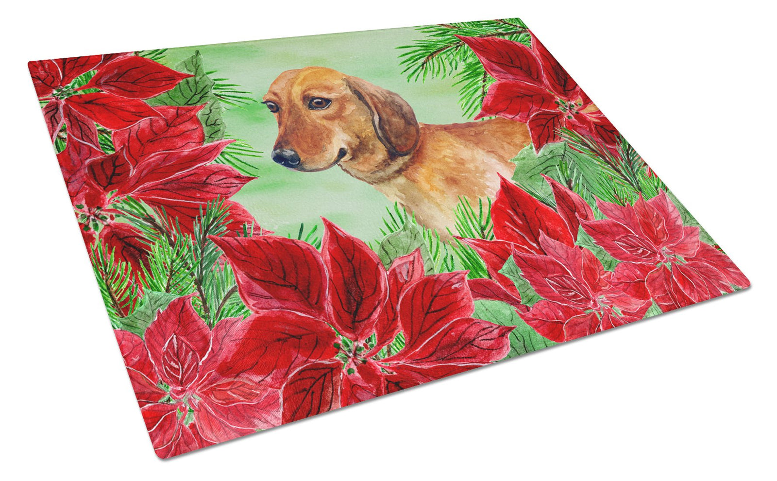 Caroline's Treasures Dachshund Poinsettas Glass Cutting Boards – Durable, Decorative Kitchen Art Large CK1300LCB