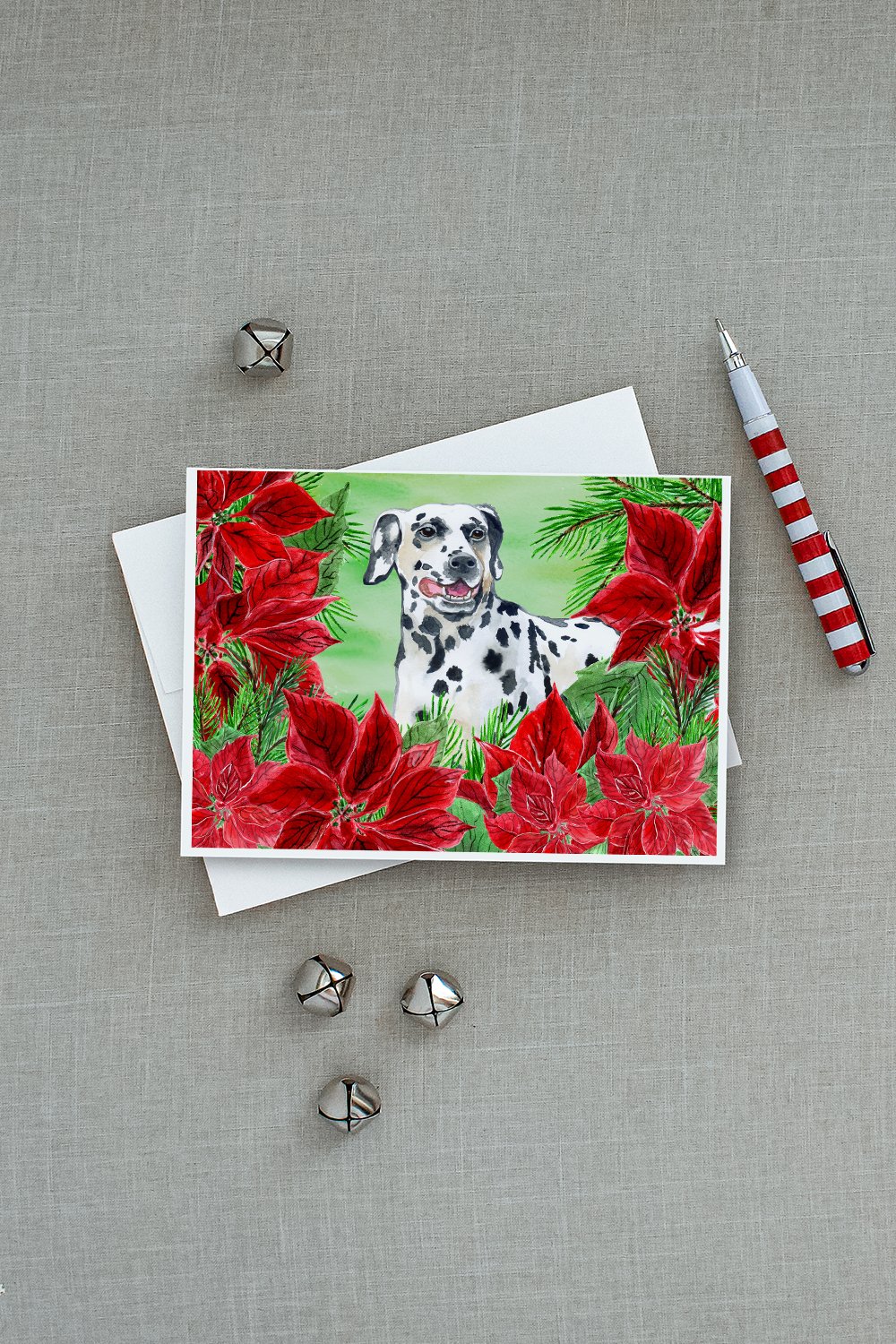 Dalmatian Poinsettas Greeting Cards and Envelopes Pack of 8 - the-store.com