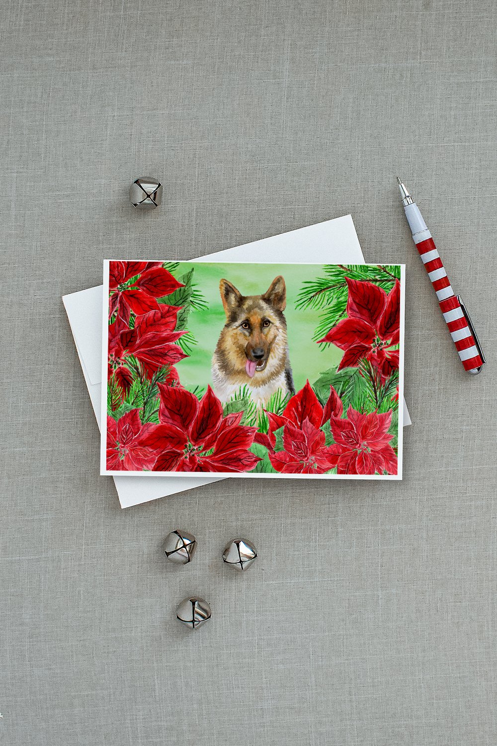 German Shepherd Poinsettas Greeting Cards and Envelopes Pack of 8 - the-store.com