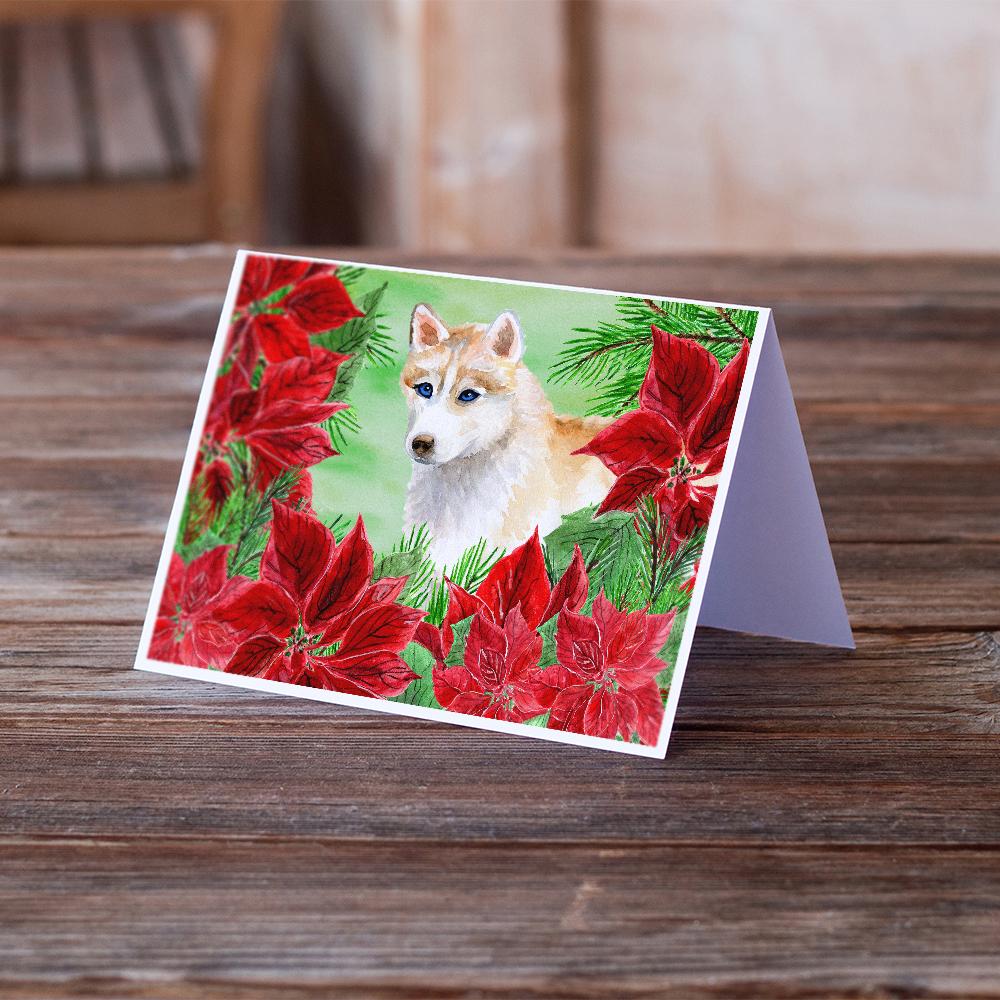 Siberian Husky Poinsettas Greeting Cards and Envelopes Pack of 8 - the-store.com
