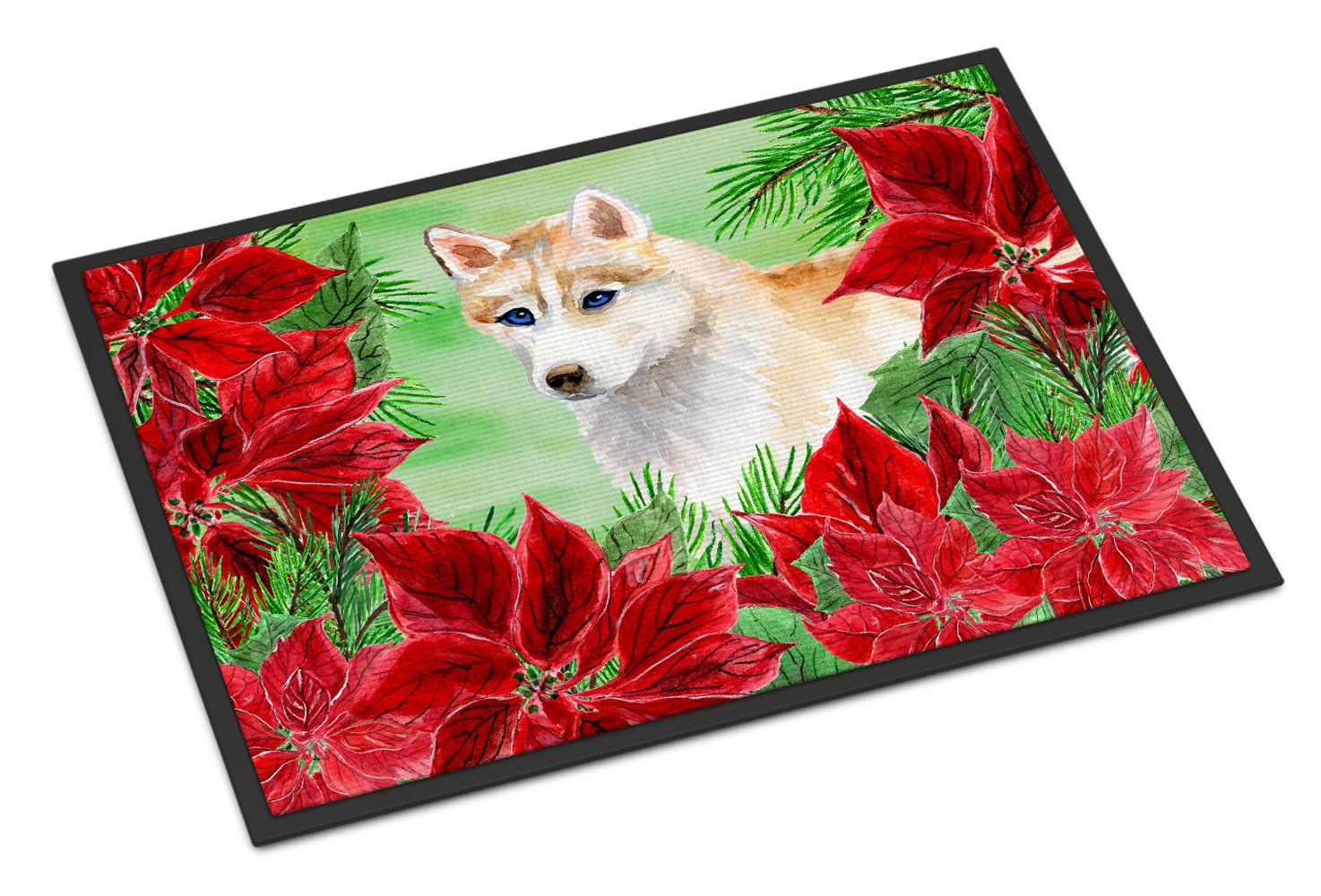 Siberian Husky Poinsettas Indoor or Outdoor Mat 24x36 CK1303JMAT by Caroline's Treasures