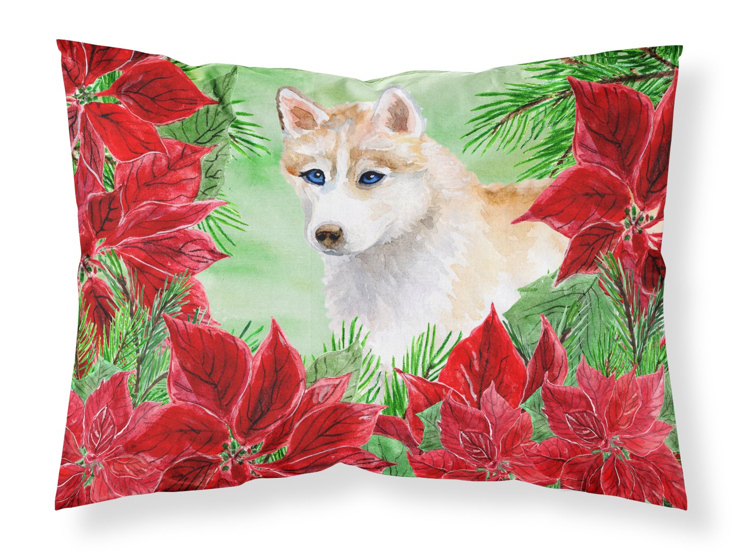 Siberian Husky Poinsettas Fabric Standard Pillowcase CK1303PILLOWCASE by Caroline's Treasures