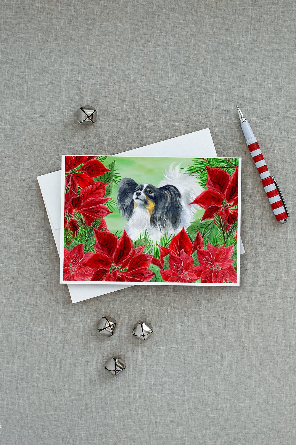 Papillon Poinsettas Greeting Cards and Envelopes Pack of 8 - the-store.com