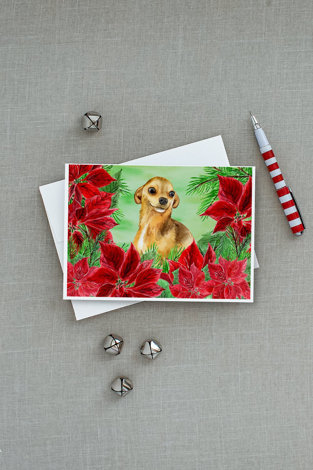 Chihuahua Poinsettas Greeting Cards and Envelopes Pack of 8 - the-store.com