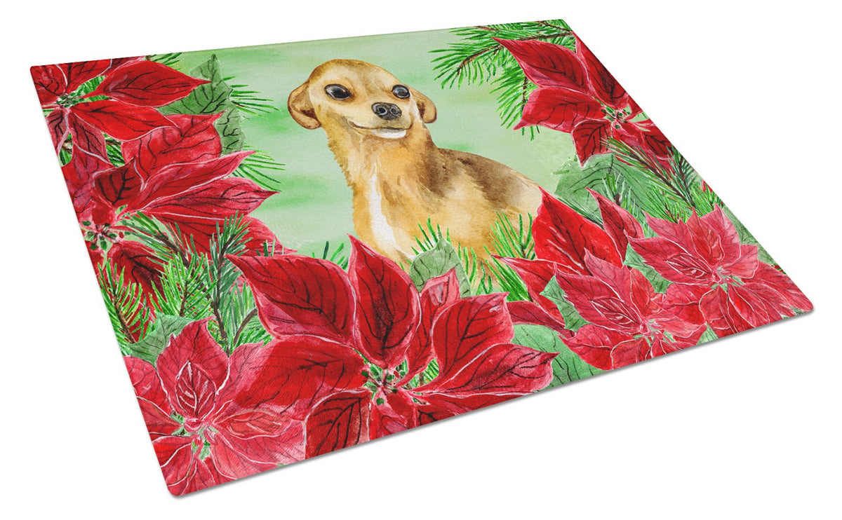 Caroline's Treasures Chihuahua Poinsettas Glass Cutting Boards – Durable, Decorative Kitchen Art Large CK1306LCB