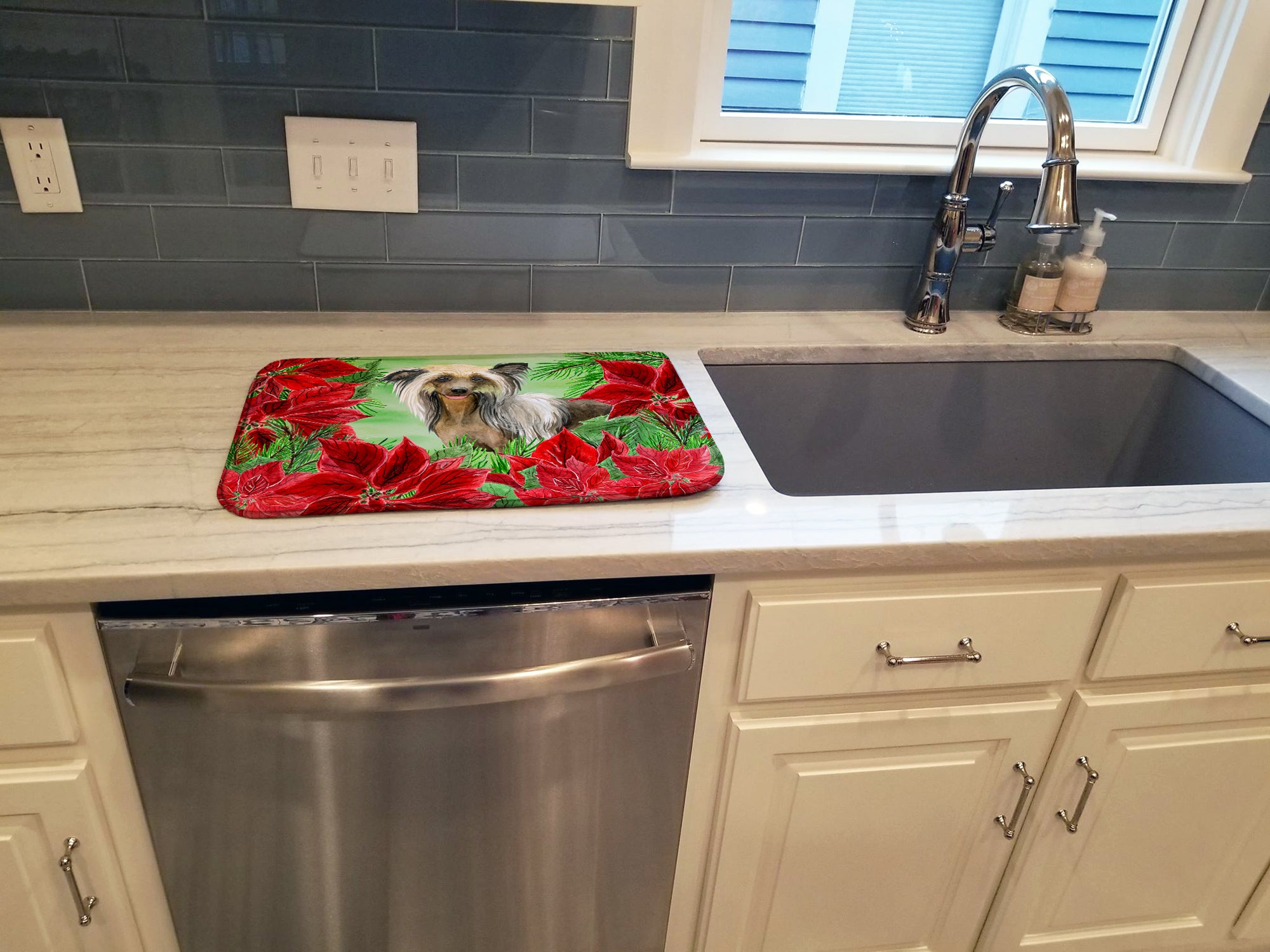Chinese Crested Poinsettas Dish Drying Mat CK1307DDM  the-store.com.