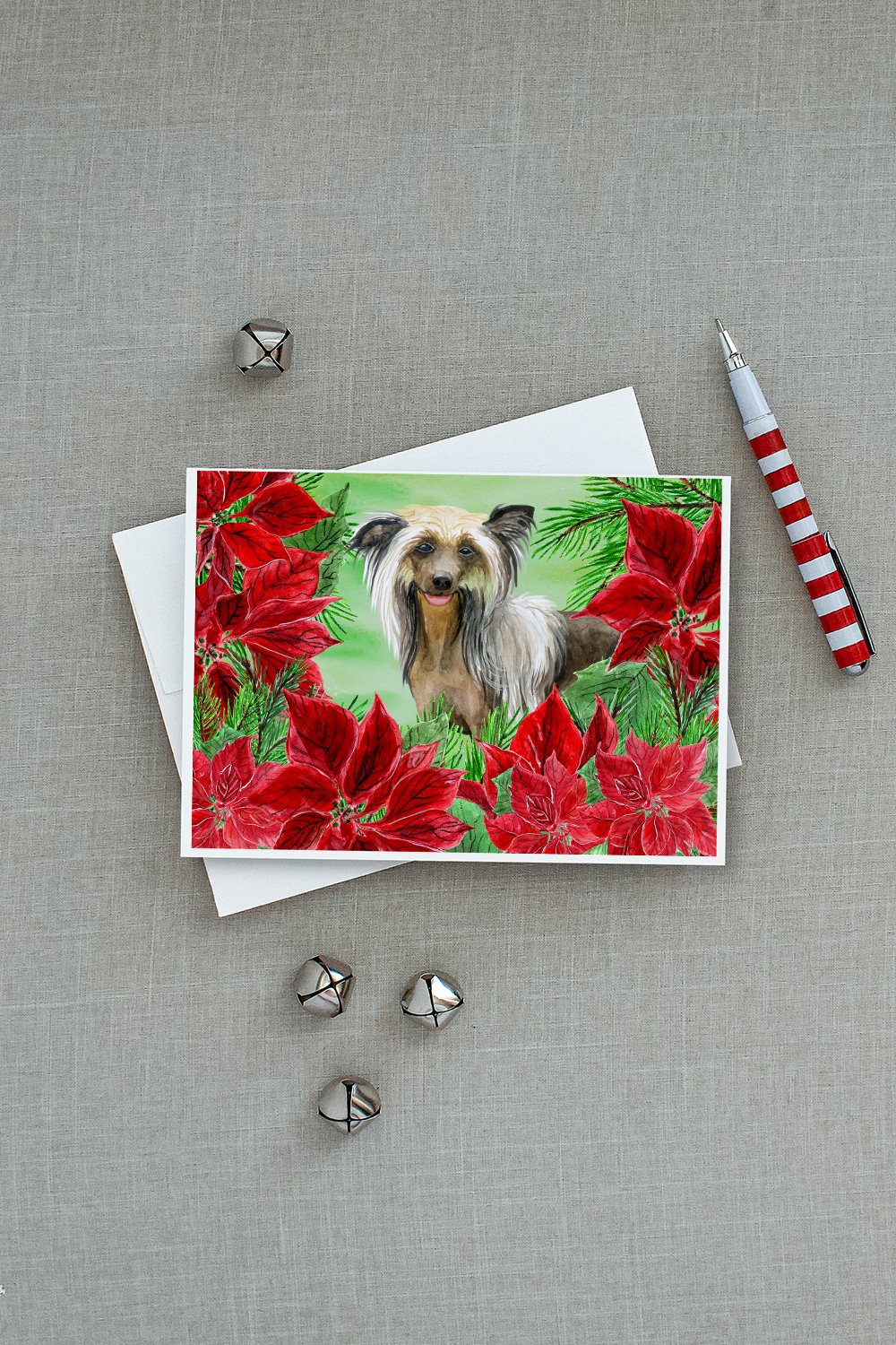 Chinese Crested Poinsettas Greeting Cards and Envelopes Pack of 8 - the-store.com