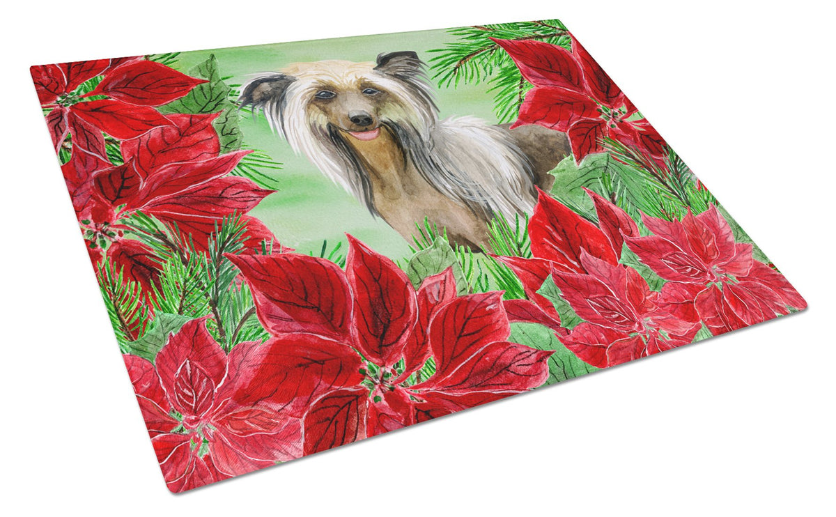 Chinese Crested Poinsettas Glass Cutting Board Large CK1307LCB by Caroline&#39;s Treasures