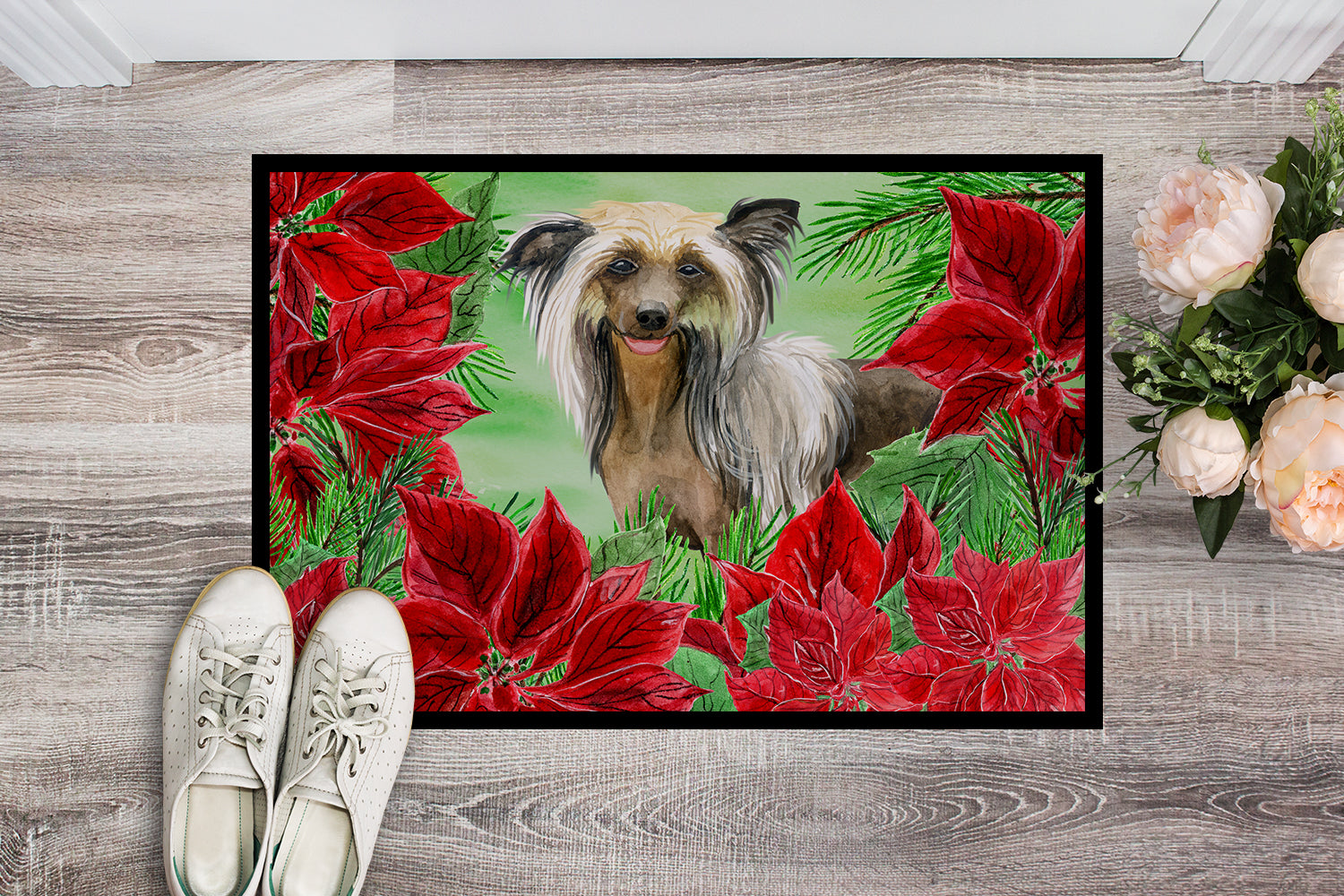 Chinese Crested Poinsettas Indoor or Outdoor Mat 18x27 CK1307MAT - the-store.com