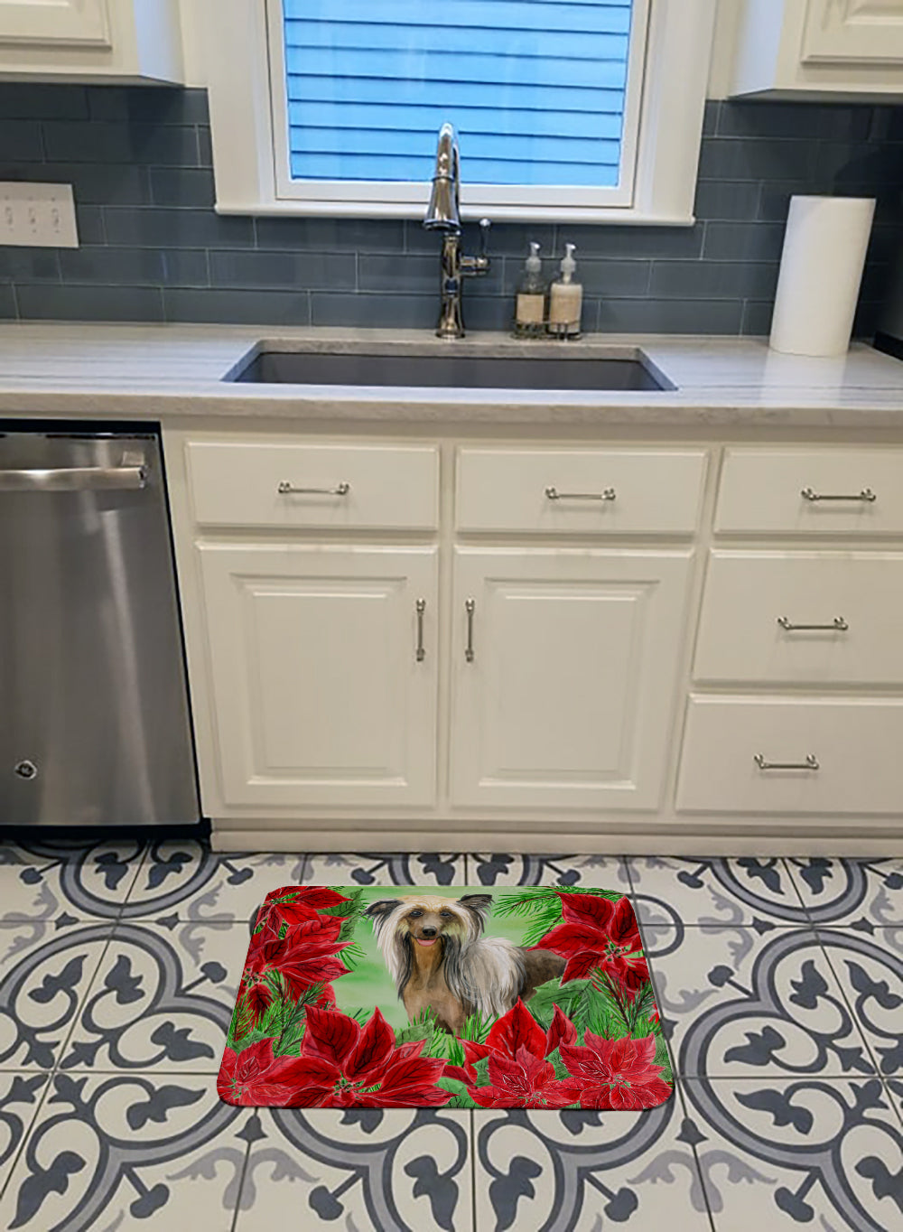 Chinese Crested Poinsettas Machine Washable Memory Foam Mat CK1307RUG - the-store.com
