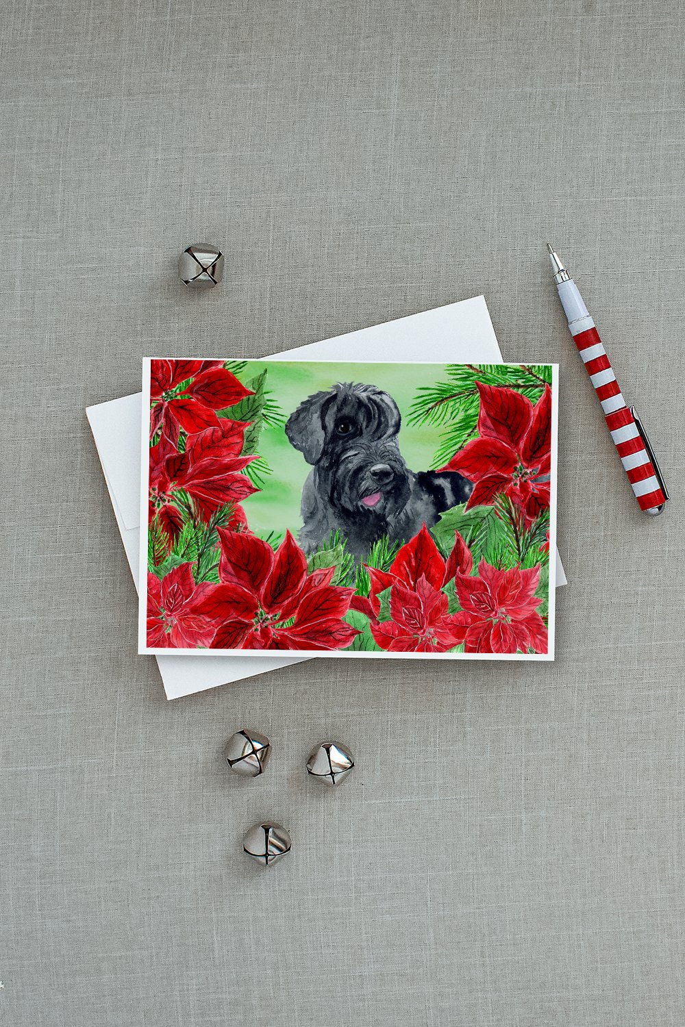 Giant Schnauzer Poinsettas Greeting Cards and Envelopes Pack of 8 - the-store.com