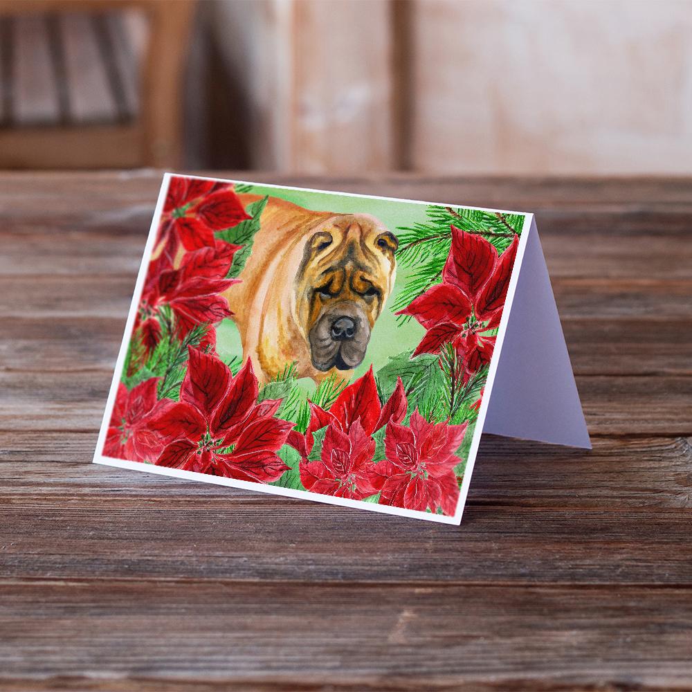 Shar Pei Poinsettas Greeting Cards and Envelopes Pack of 8 - the-store.com