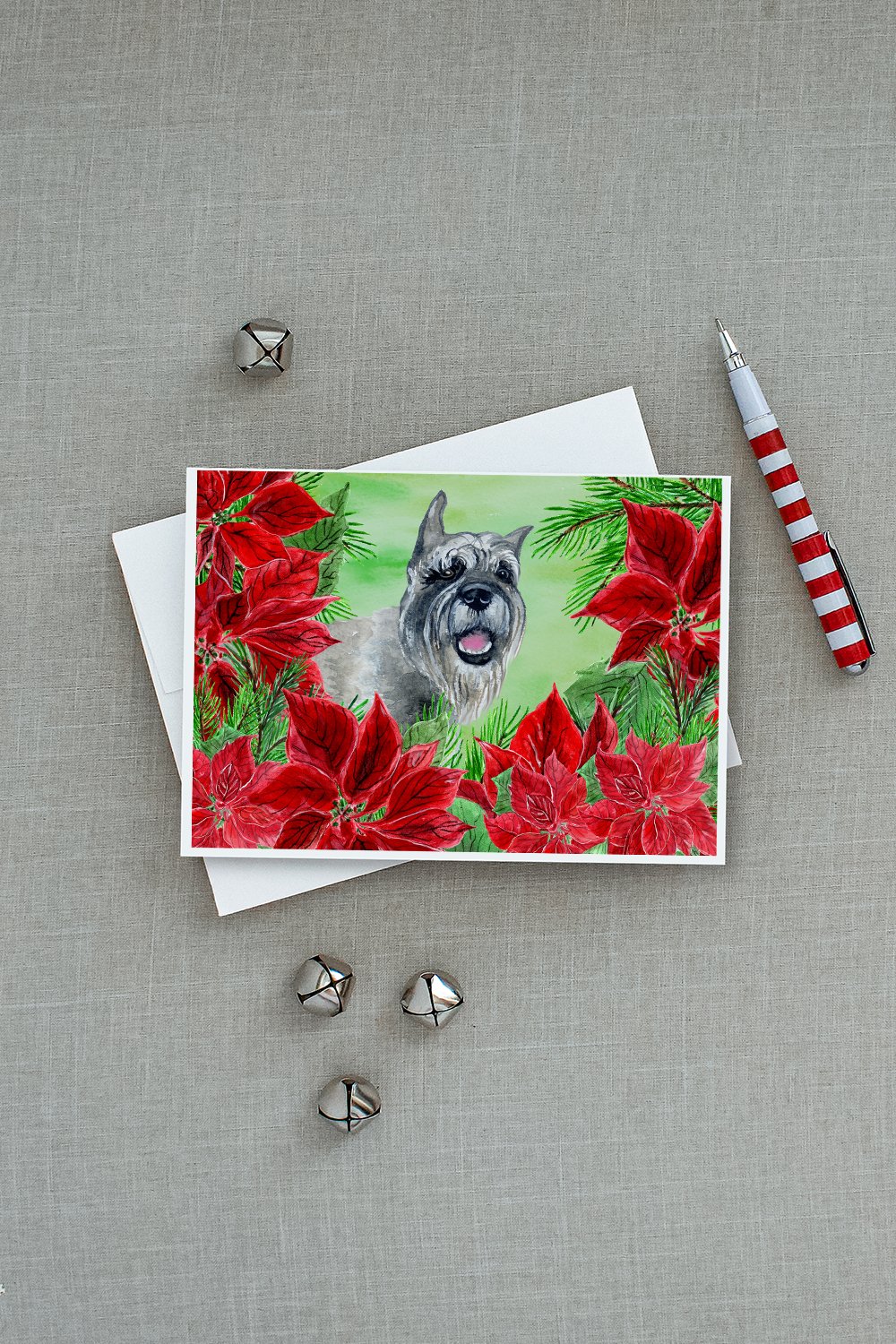 Schnauzer Poinsettas Greeting Cards and Envelopes Pack of 8 - the-store.com