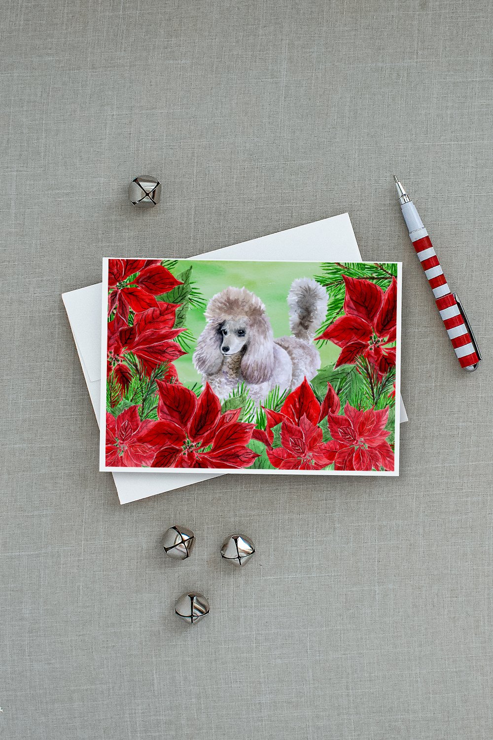 Poodle Poinsettas Greeting Cards and Envelopes Pack of 8 - the-store.com