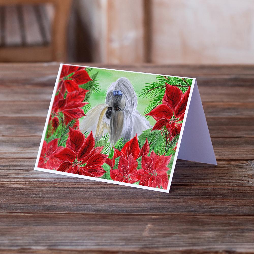 Shih Tzu Poinsettas Greeting Cards and Envelopes Pack of 8 - the-store.com
