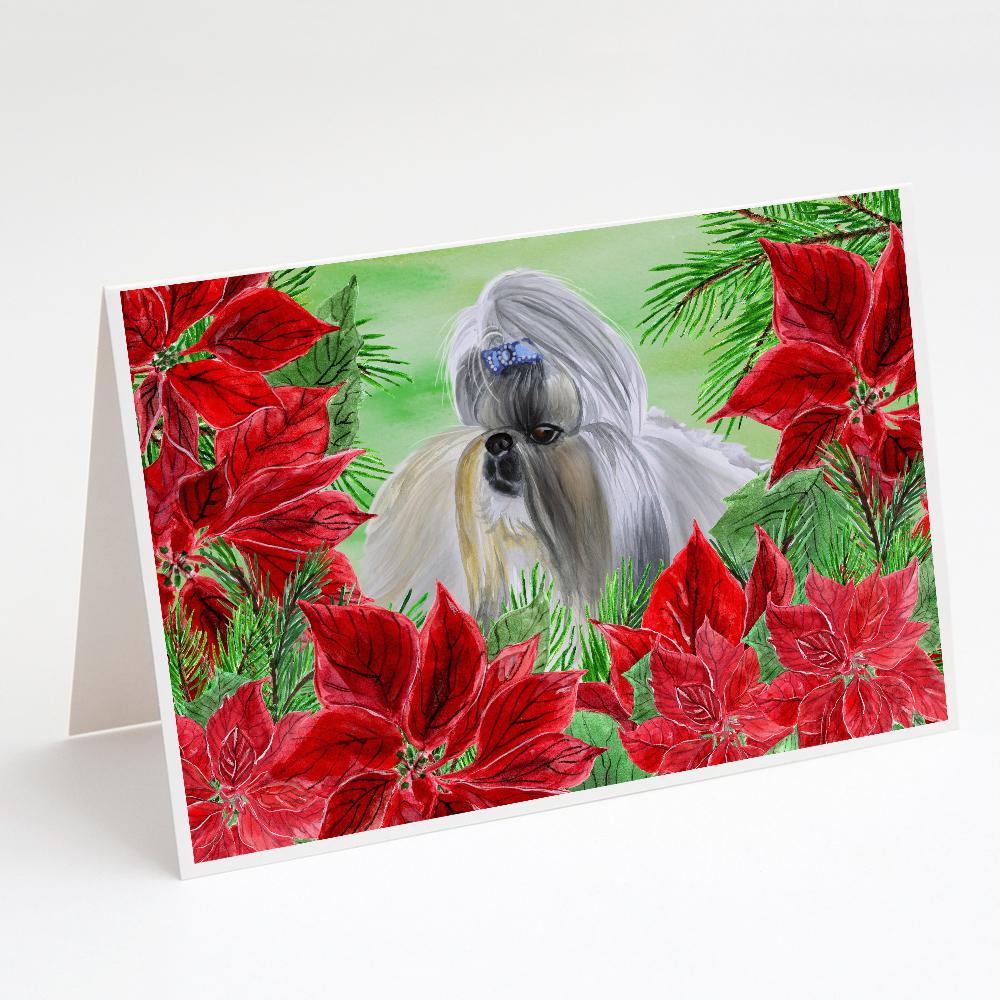 Buy this Shih Tzu Poinsettas Greeting Cards and Envelopes Pack of 8