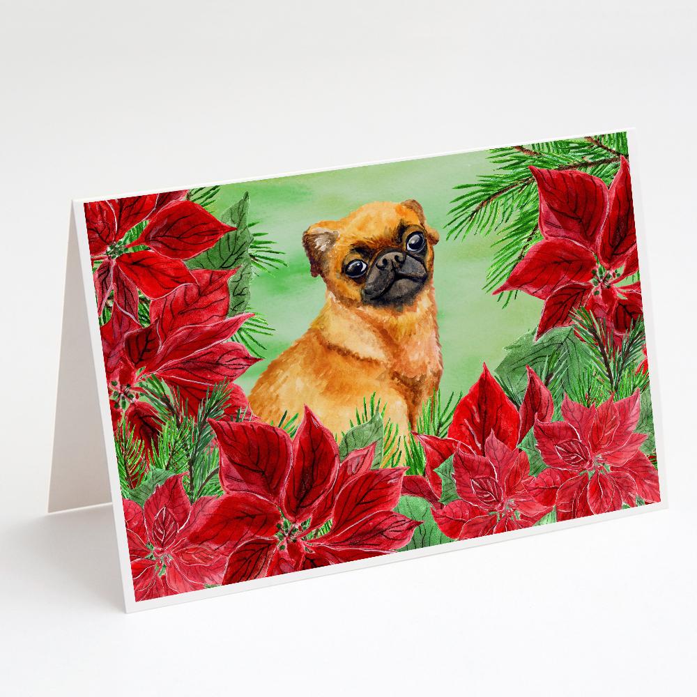 Buy this Small Brabant Griffon Poinsettas Greeting Cards and Envelopes Pack of 8
