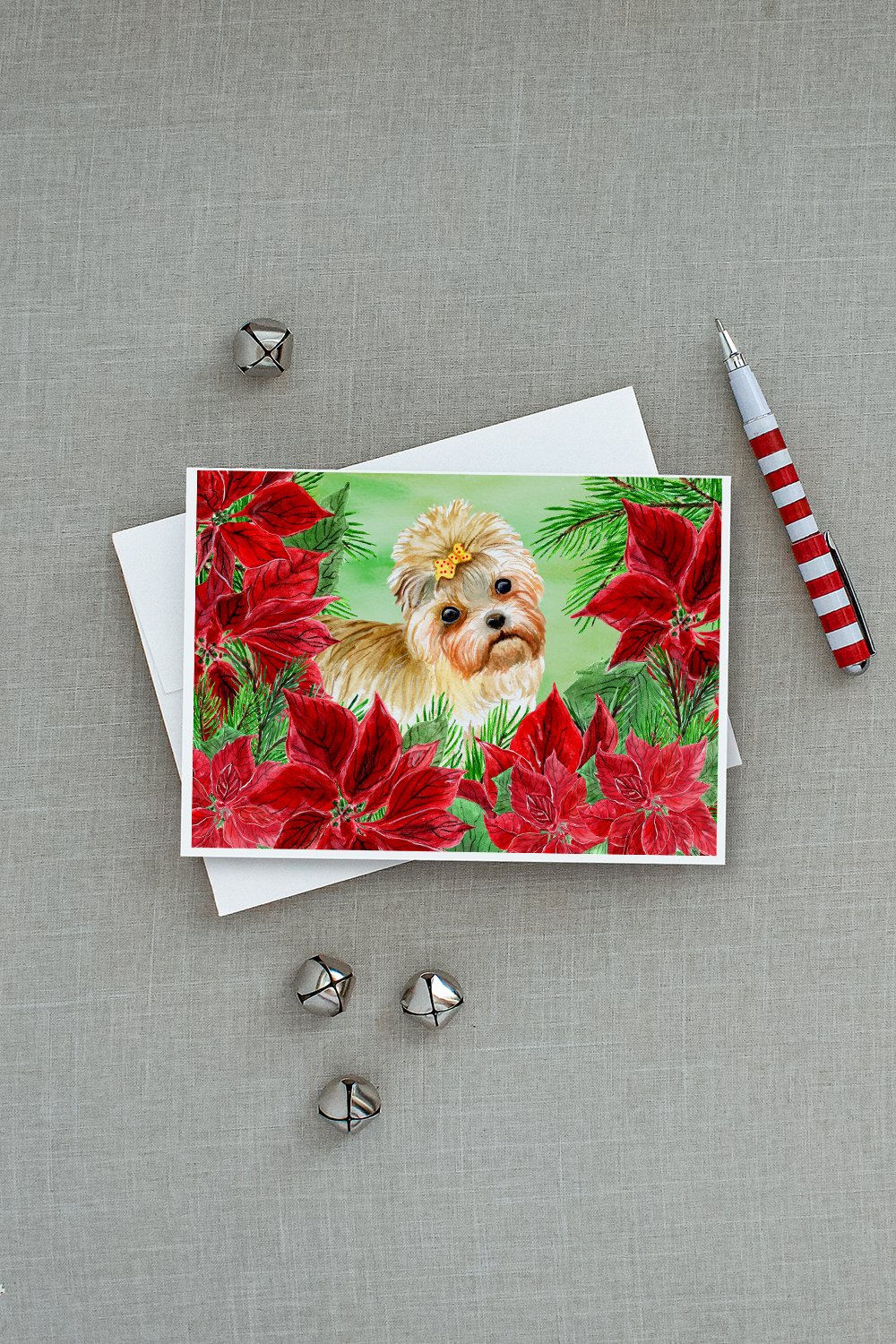 Morkie Poinsettas Greeting Cards and Envelopes Pack of 8 - the-store.com