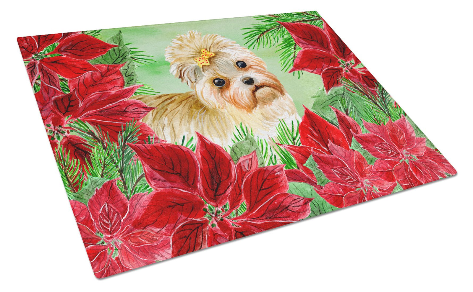 Morkie Poinsettas Glass Cutting Board Large CK1316LCB by Caroline's Treasures