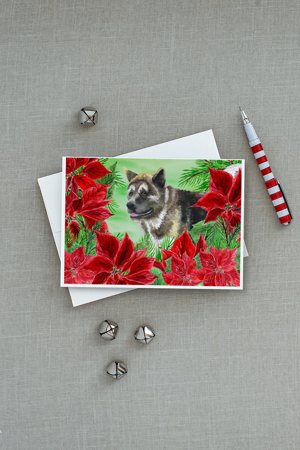 American Akita Poinsettas Greeting Cards and Envelopes Pack of 8 - the-store.com