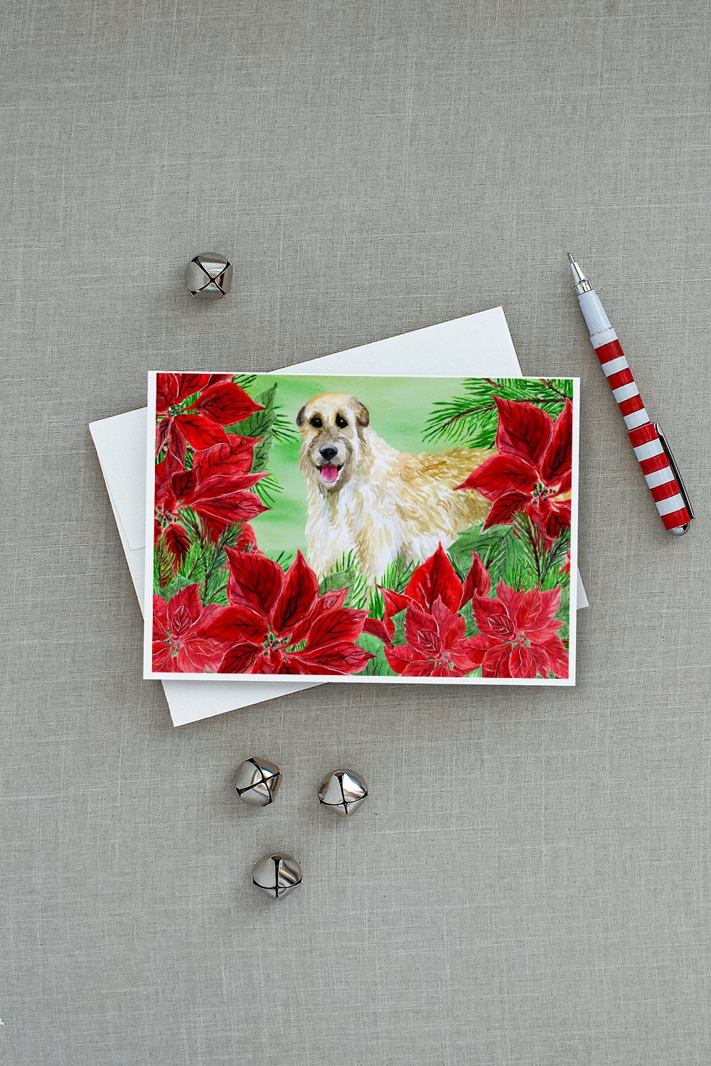 Irish Wolfhound Poinsettas Greeting Cards and Envelopes Pack of 8 - the-store.com
