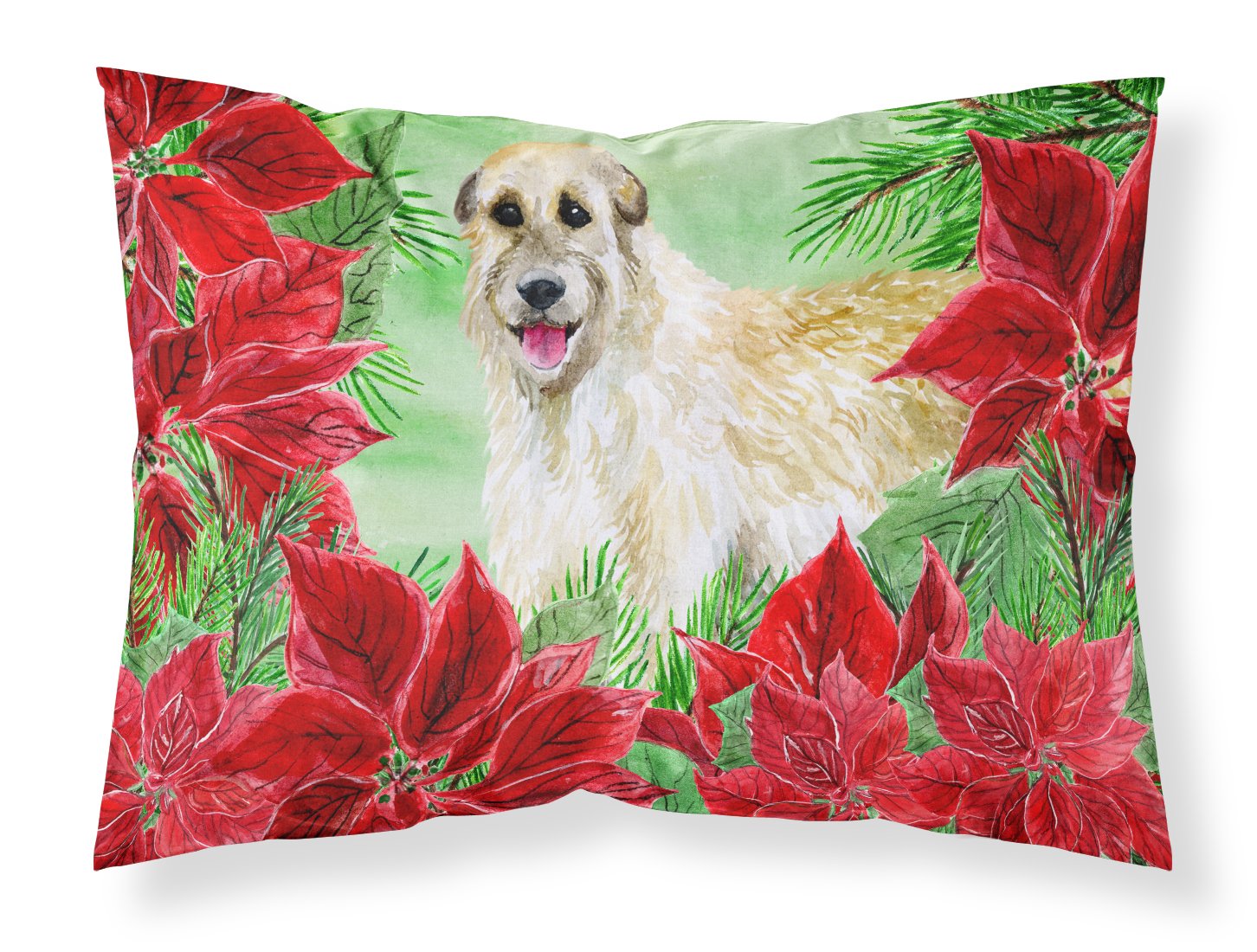 Irish Wolfhound Poinsettas Fabric Standard Pillowcase CK1318PILLOWCASE by Caroline's Treasures