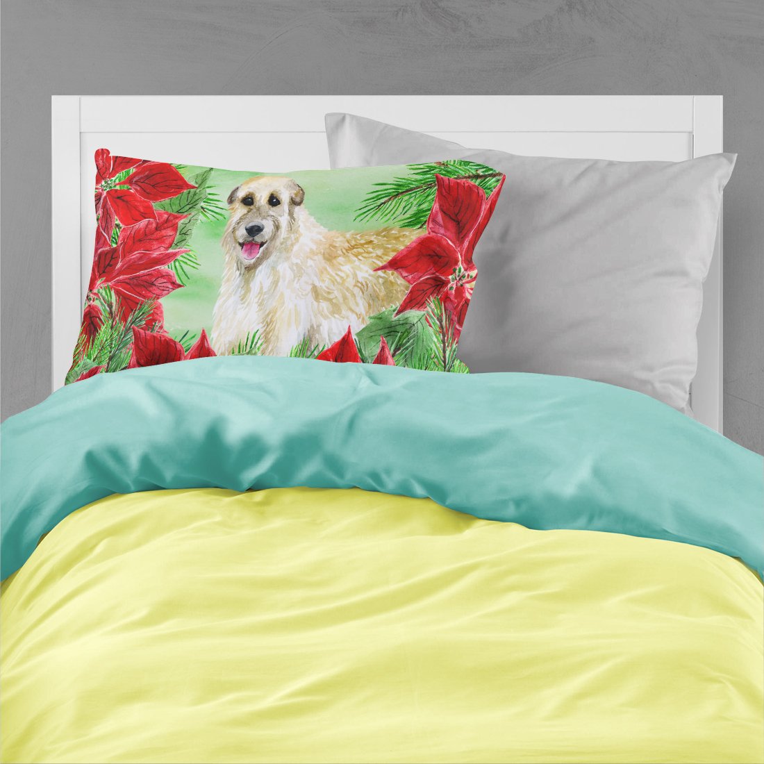Irish Wolfhound Poinsettas Fabric Standard Pillowcase CK1318PILLOWCASE by Caroline's Treasures