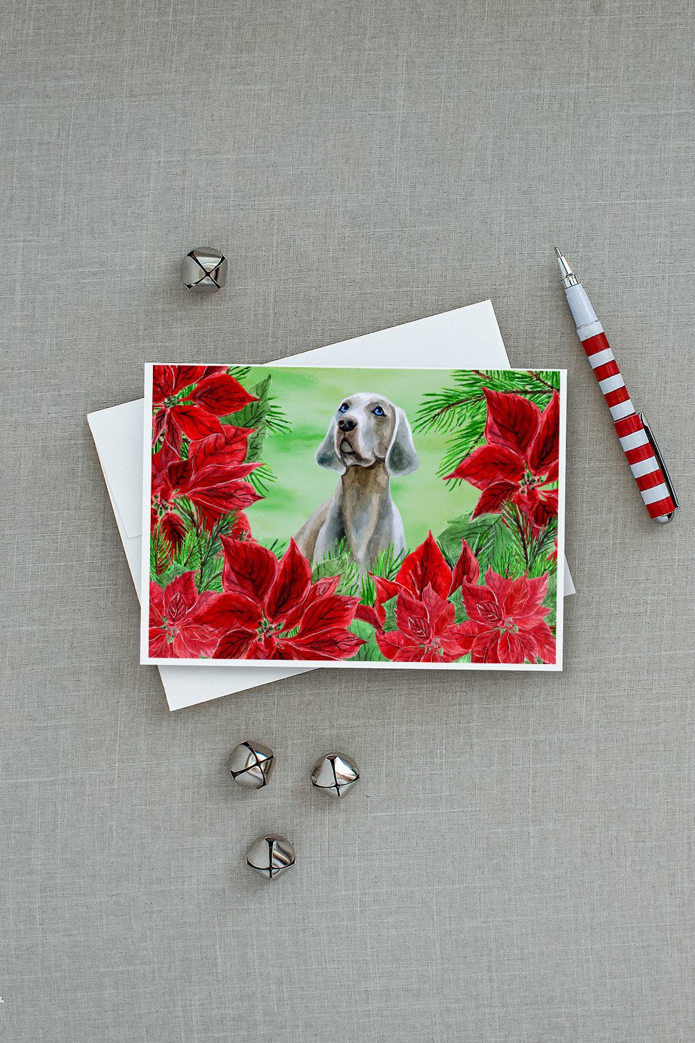 Weimaraner Poinsettas Greeting Cards and Envelopes Pack of 8 - the-store.com