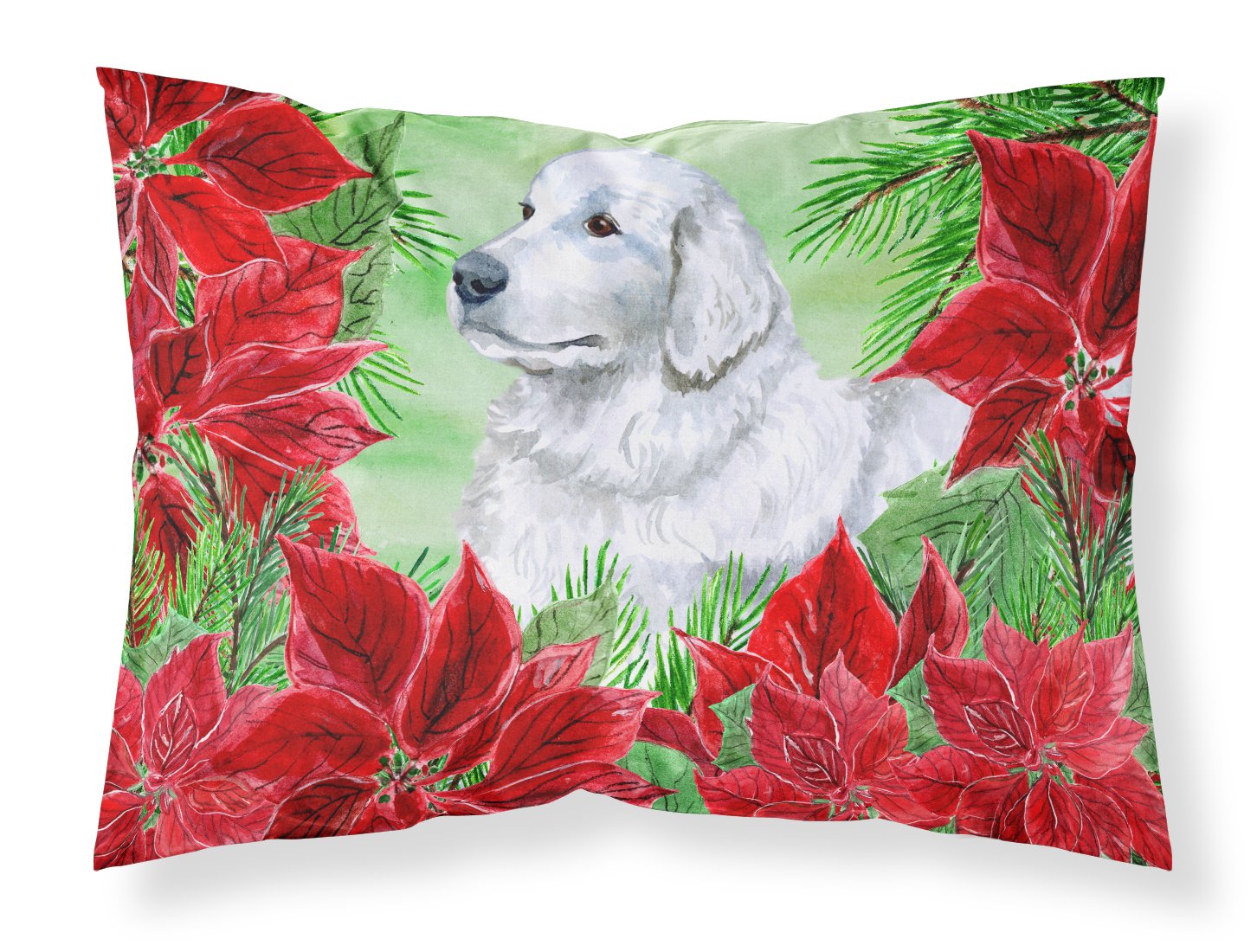 Maremma Sheepdog Poinsettas Fabric Standard Pillowcase CK1323PILLOWCASE by Caroline's Treasures