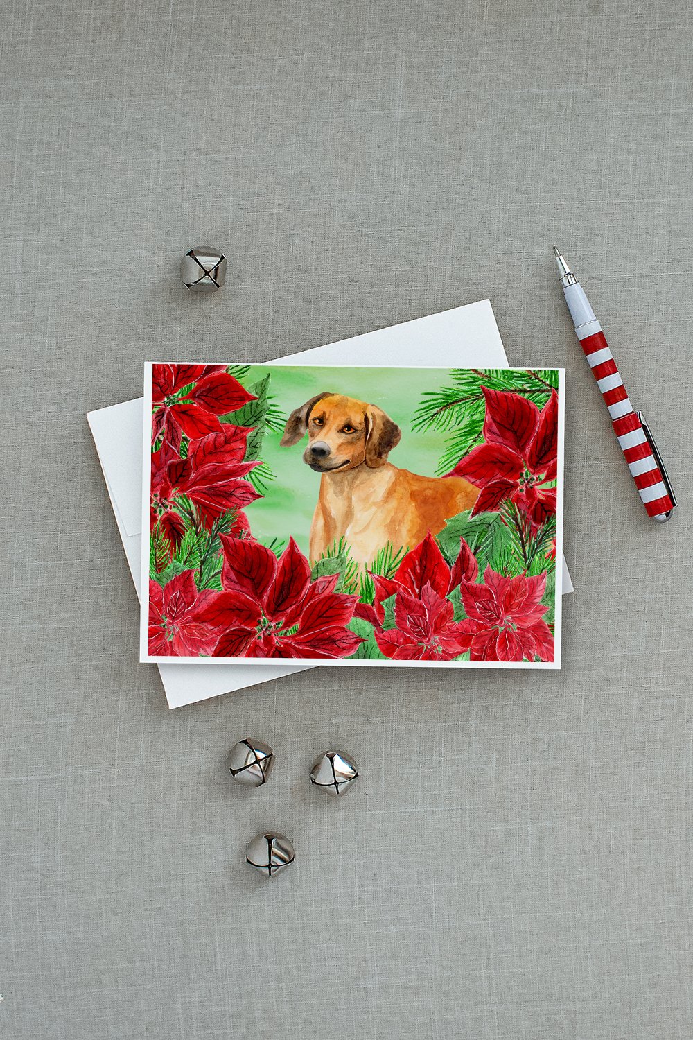 Rhodesian Ridgeback Poinsettas Greeting Cards and Envelopes Pack of 8 - the-store.com