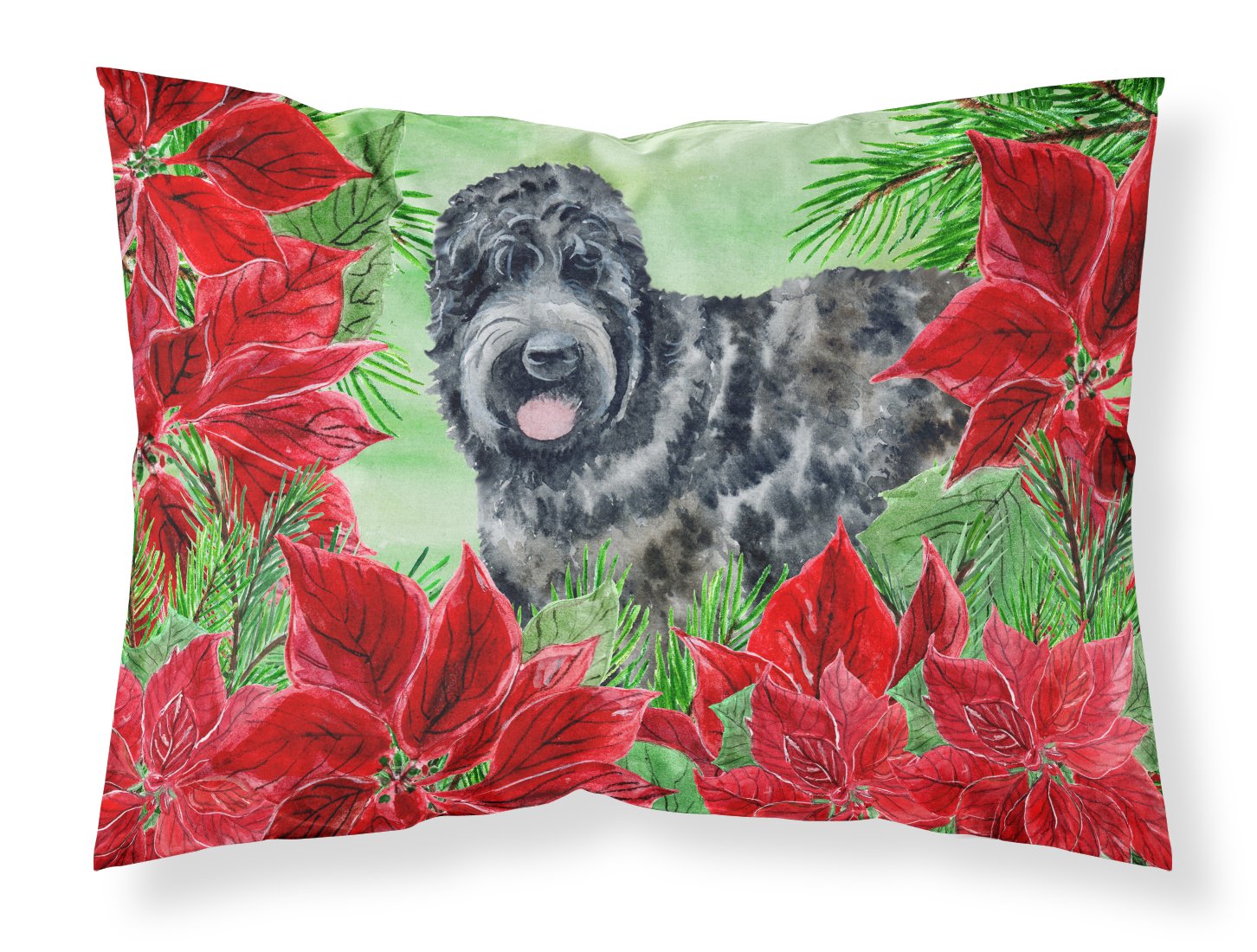 Black Russian Terrier Poinsettas Fabric Standard Pillowcase CK1325PILLOWCASE by Caroline's Treasures
