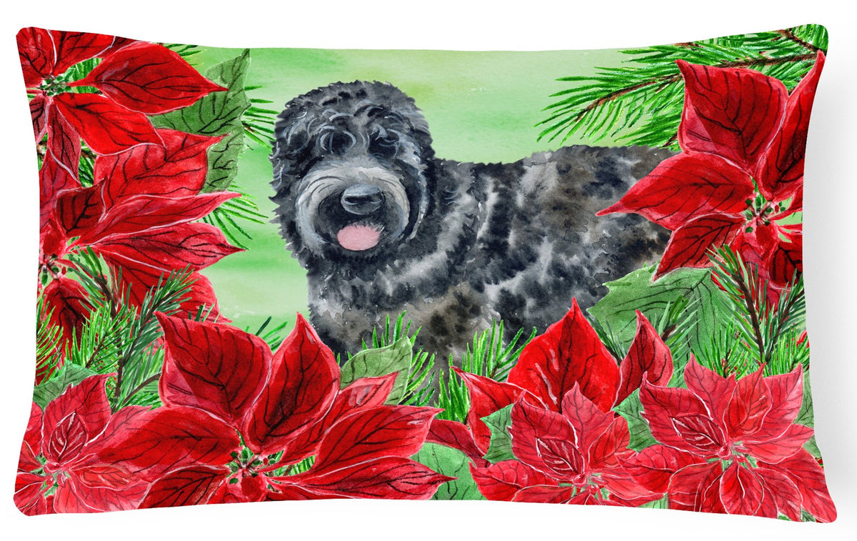 Black Russian Terrier Poinsettas Canvas Fabric Decorative Pillow CK1325PW1216 by Caroline&#39;s Treasures