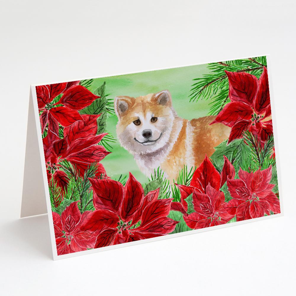 Buy this Shiba Inu Poinsettas Greeting Cards and Envelopes Pack of 8