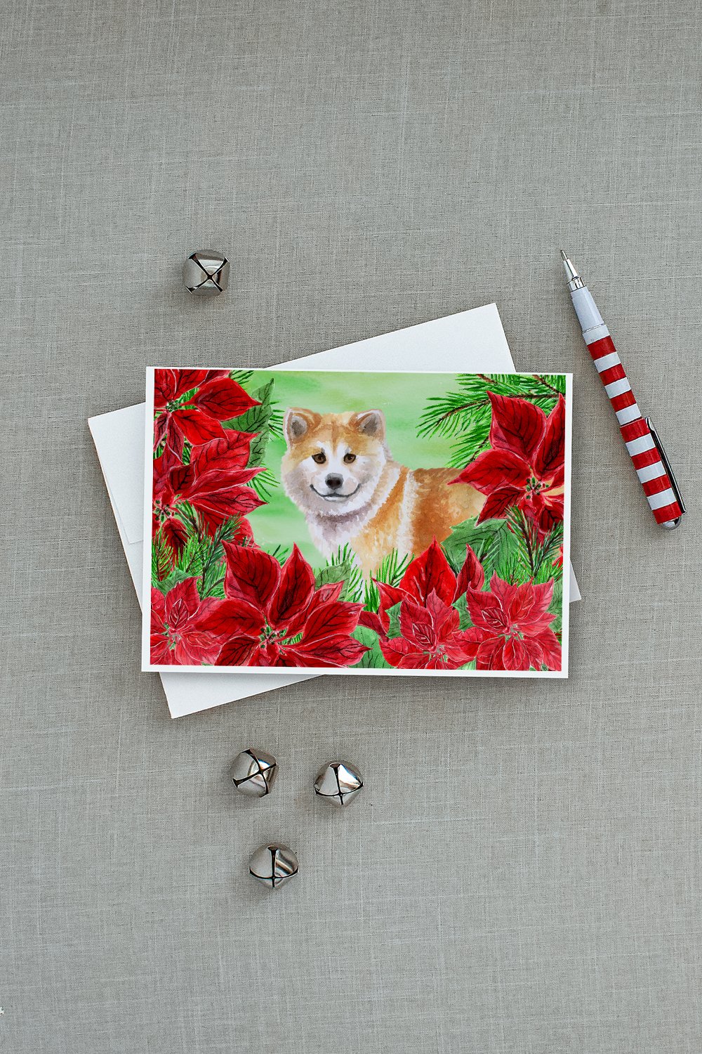 Shiba Inu Poinsettas Greeting Cards and Envelopes Pack of 8 - the-store.com