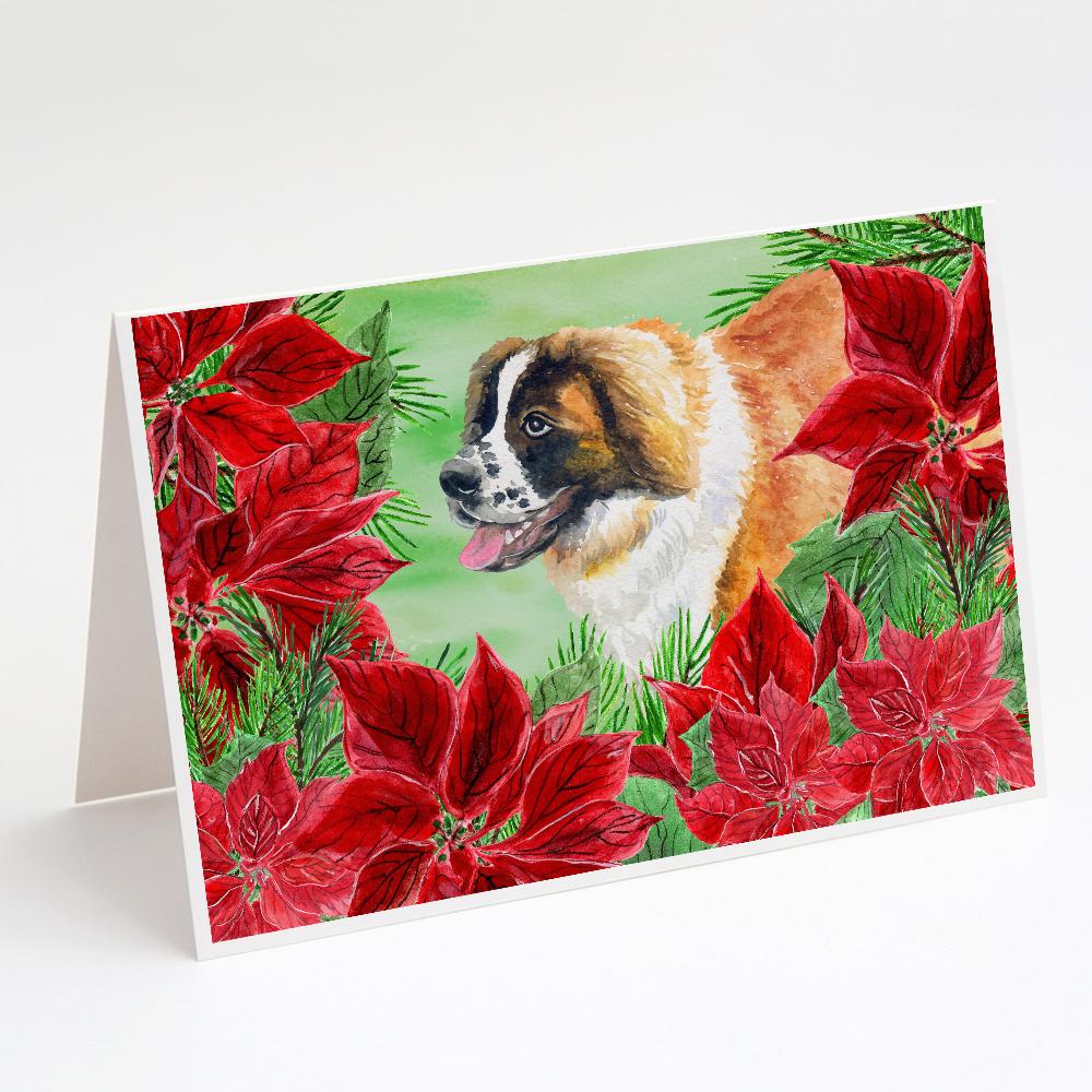 Buy this Saint Bernard Poinsettas Greeting Cards and Envelopes Pack of 8