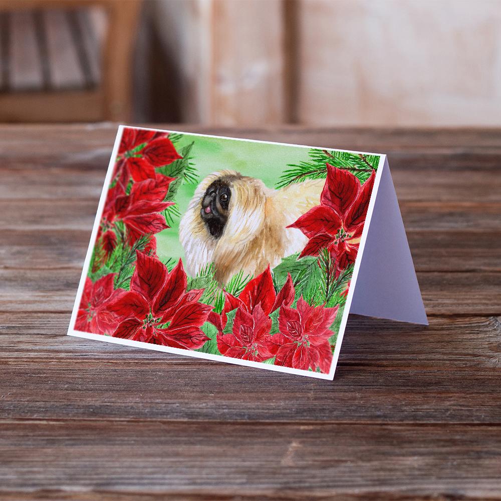 Pekingese Poinsettas Greeting Cards and Envelopes Pack of 8 - the-store.com