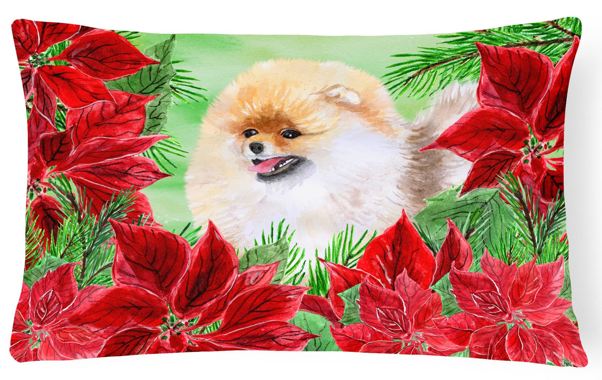 Pomeranian Poinsettas Canvas Fabric Decorative Pillow CK1330PW1216 by Caroline&#39;s Treasures