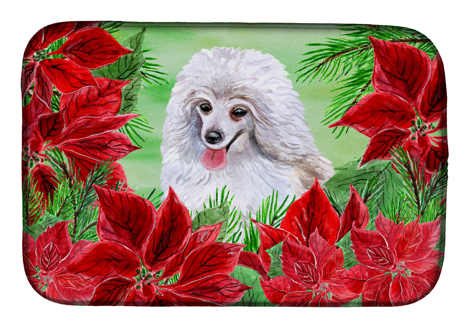 Medium White Poodle Poinsettas Dish Drying Mat CK1331DDM  the-store.com.